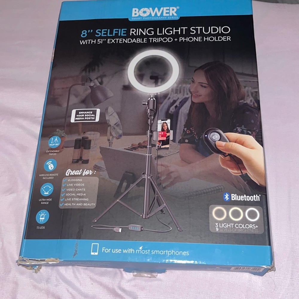 Bower 8” Selfie Ring Light Studio with Tripod Stand and Phone Holder – 8” LED